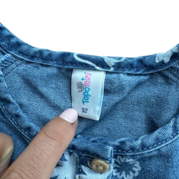 Topomini Blue Floral Chambray Jumpsuit Short Sleeve Toddler Girls size 92/ 2-3 - Picture 5 of 6